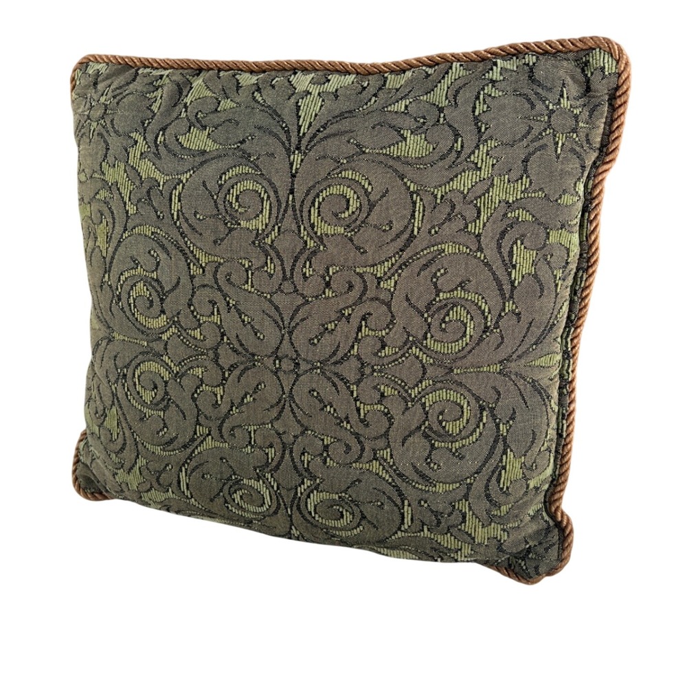 Vintage Damask Throw Pillow Green Tapestry English Manor Cottage Gothic Decor - Picture 3 of 7